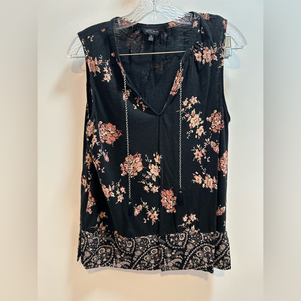 Lucky Brand Black Floral Sleeveless Blouse
